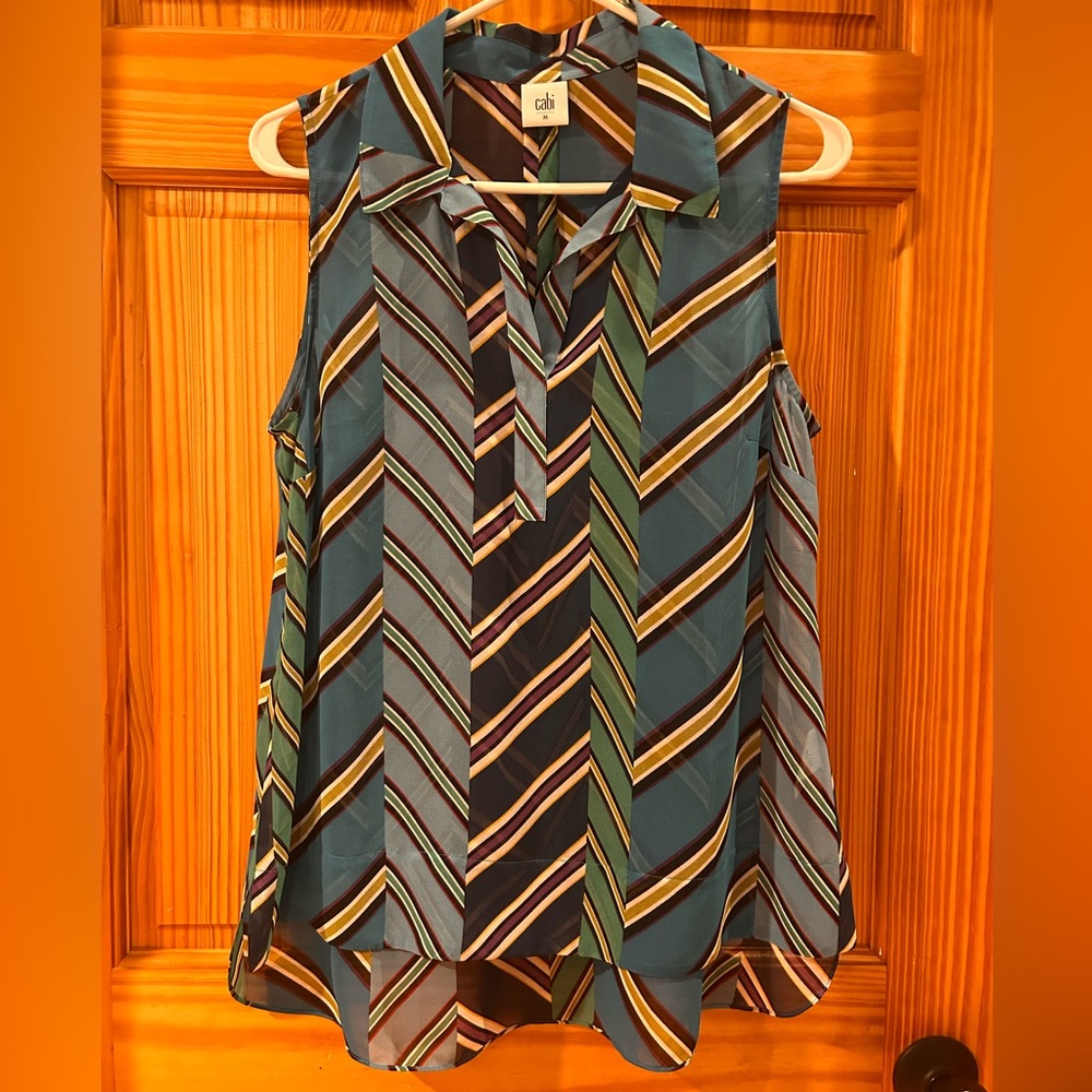 CAbi Women's Sheer Sleeveless Blouse - Teal and Olive